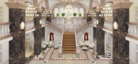 Royal Bloxburg House, Ballroom Bloxburg, Bloxburg Grand Staircase, Sims 4 Grand Staircase, Bloxburg Vampire House, Sims 4 Castle Interior, Bloxburg Royal House, Victorian Bloxburg House Layout, Sims 4 Royal Palace