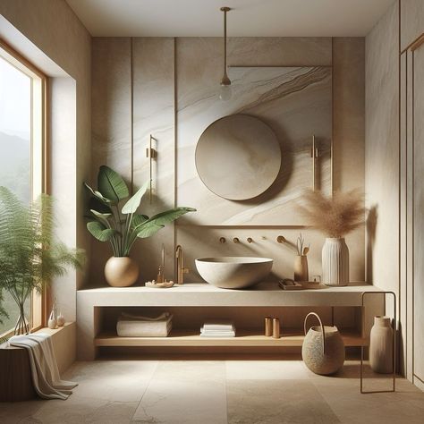 Organic and earthy colors bathroom design Earth Tone Bathroom, Organic Bathroom, Earthy Bathroom, Color Bathroom Design, Bohemian Bathroom, Neutral Bathroom, Bath Ideas, Styling Inspiration, House Remodel