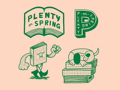 Plenty On Spring Bookstore by Dalton Satterfield on Dribbble Book Branding Design, Bookstore Logo Ideas, Book Store Logo Design, Bookstore Branding Design, Book Club Logo Design, Book Club Design, Book Club Branding, Book Store Branding, Bookstore Logo Design