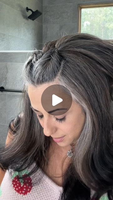 Irene Claire - Gray Hair & Flair on Instagram: "Try This Style - Keep Bangs off Your Face 🩷 

#hairstyle #longhair #haircare #hairstyling #stylehair #bangs" Gray Hair Dos, How To Style Bangs Off Your Face, How To Style Bangs Out Of Face, Pin Bangs Back Hairstyle, Style Bangs Out Of Face, Keep Hair Off Face, Hairstyles For Long Bangs, Clipped Back Bangs, Bangs Out Of Face Hairstyles