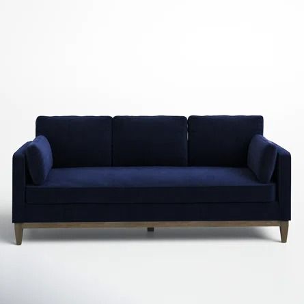 Joss & Main Pera 84'' Upholstered Sofa | Wayfair Navy Blue Velvet Couch, Dark Couch, Navy Couch, Sleek Sofa, Blue Velvet Couch, Couches Living, Blue Velvet Sofa, Bench Seat Cushion, Velvet Couch