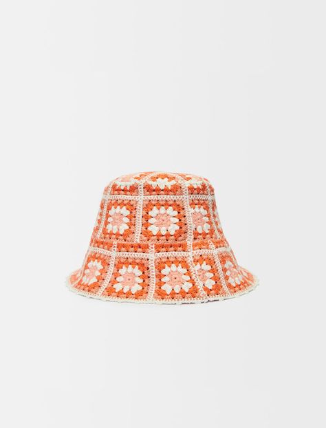 Crocheted Bucket Hat, Clover Logo, Crochet Orange, Flower Orange, Hat Flower, Paisley Print Shirt, Muslin Dress, Floral Print Crop Top, Crochet Bucket