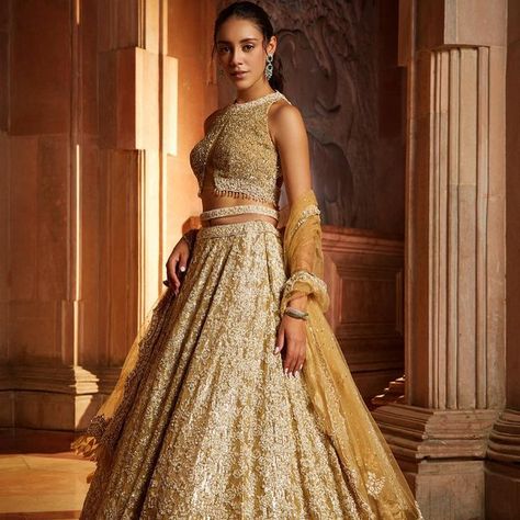 Nitika Gujral on Instagram: "Golden vows in the modern-day screenplay ! Our Gold Tulle Lehenga Choli Dupatta Set with Worked Belt embellished in gold and ivory sequins, beads and crystal embroidery is a perfect pick for the dreamy night! ——— Jewellery: @vishaljewels Styling and creative direction: @ayeshaaminnigam Photographer: @hormisantonytharakan HMU: @makeupkomal @aamirkhan_hairstylist Videographer: @studio36 Model: @damascenonaaiara Assistant stylist: @muskansharma_18 @shivi_khosla@sejal_sa Lime Green Lengha, Tulle Lehenga, Green Lehenga Choli, Designing Clothes, Gold Tulle, Crystal Embroidery, Making Clothes, Green Tulle, Green Lehenga