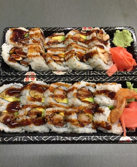 Sarku Chicken Teriyaki Sushi and Shrimp Tempura Sushi Sushi Chicken Teriyaki, Sushi Recipes Shrimp Tempura, Shrimp Tempura Sushi Bake, Chicken Teriyaki Sushi, Teriyaki Sushi, Chicken Tempura Roll Sushi, Sushi Bake Shrimp Tempura, Shrimp Tempura Sushi, Tempura Sushi