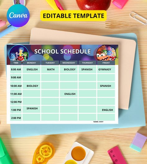 Class Schedule, Editable Canva School Schedule Template - Customizable, Printable, and Reusable, horario de clases, plantilla, Canva School Timetable Template, Class Schedule Template, Class Timetable, Timetable Template, School Timetable, Schedule Printable, School Schedule, Studio Organization, Class Schedule