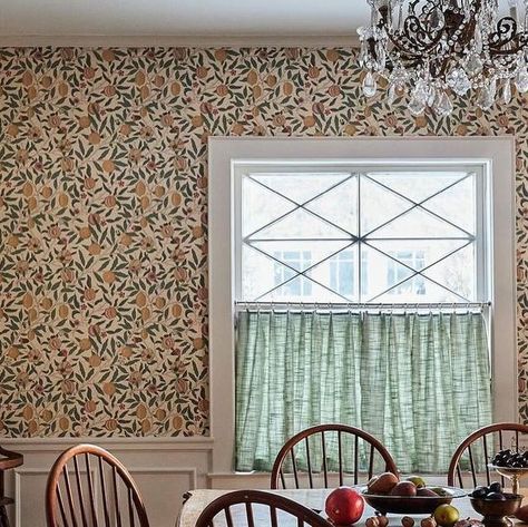 Morris&Co on Instagram: "One of William Morris’s earliest wallpapers, Fruit was originally designed in 1864.   Featuring branches adorned with pomegranates, lemons, and blossoming flowers, Fruit effortlessly brings the essence of nature in to any room.   Discover our collections via the link in our bio.   Styled by @studio_day_design." Marrow Wallpaper, William Morris Fruit Wallpaper Bathroom, William Morris Wallpaper Dining Room, Wallpaper Crazy, William Morris Wallpaper, Morris Wallpapers, Fruit Wallpaper, Room Redo, Kitchen Wallpaper