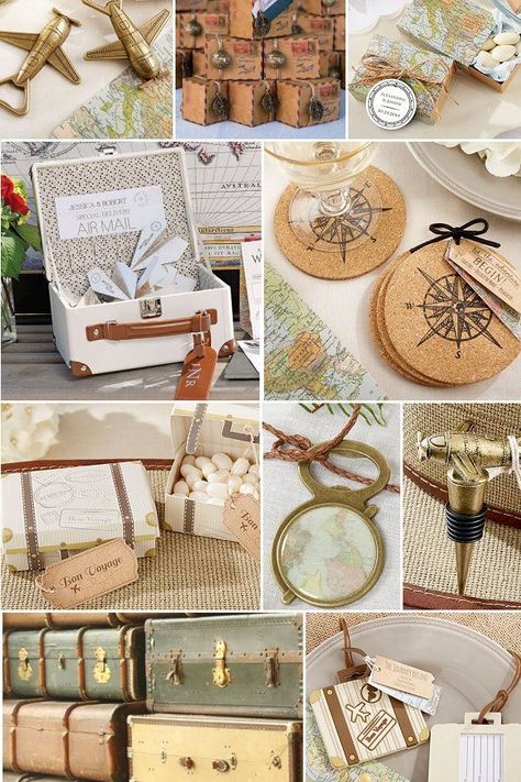 Wedding Theme Travel Decor, Travel Wedding Decorations, Explorer Party Theme, Travel Theme Centerpiece Ideas, Vintage Travel Party Decor, Travel Wedding Ideas, Traveller Wedding, Travel Theme Party Decorations, Vintage Travel Wedding Theme