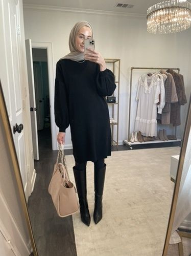 Long Boots Modest Outfit, Knee High Boots Modest Outfit, Long Boots Outfit Hijab, Hijabi Knee High Boots Outfit, Modest Knee High Boots Outfit, Hijabi Boots Outfit, Hijab Boots Outfit, Ribbed Dress Outfit, Steve Madden Knee High Boots