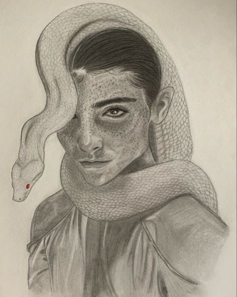 #art #drawing #sketch #sketchbook #aniamls #snake #portrait #pencildrawing #pencil Snake Around Neck Drawing, Holding Snake Drawing, Snake Sketches, Snake Portrait, Sketch Snake, Snake Sketch, Neck Drawing, Creative Practice, Crown Drawing