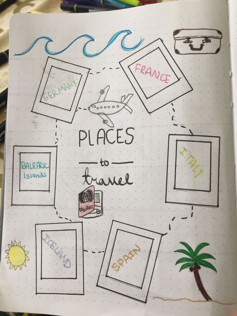 Places to travel - Bullet Journal Travel Bullet Journal, Language Journal, Journal Mood Tracker Ideas, Mood Tracker Ideas, Travel Journal Pages, Bullet Journal Mood Tracker, Journal Mood Tracker, Bujo Journal, Bullet Journal Pages