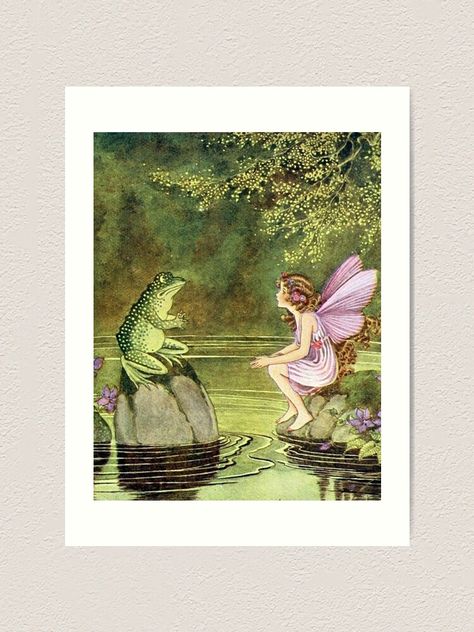 Ida Outhwaite, Fairy Frog, Frog Print, Fairy Paintings, Fairy Illustration, Fantasy Posters, Vintage Fairy, Fairy Aesthetic, Lake Art