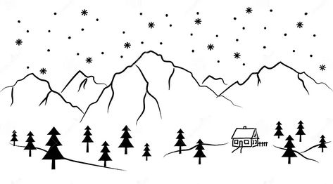 Snowy Mountain and House - Black and White Vector Illustration Stock Vector - Illustration of kids, paster: 105014083 Mountain Rocks, Black And White Vector, House Black, Snowy Mountain, Snowy Mountains, Cozy Winter, Black House, Stock Vector, Vector Illustration