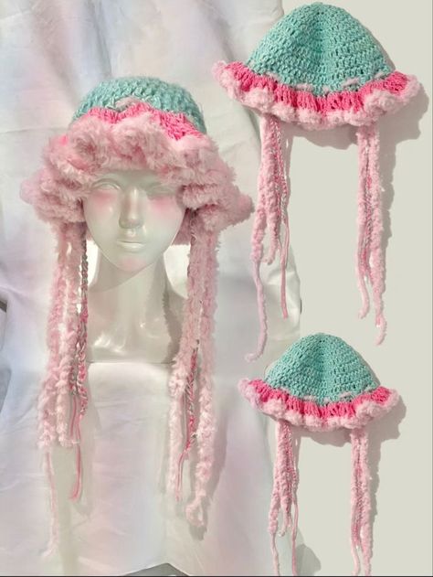 Jellyfish Hat, Unique Rave Outfits, Crochet Fairy, Mode Crochet, Kawaii Crochet, Crochet Design Pattern, Crochet Clothing And Accessories, Crochet Fashion Patterns, Hat Handmade