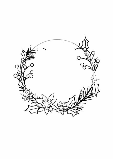 Simple Wreath Drawing, Cute Simple Christmas Drawings, How To Draw A Wreath, Christmas Wreath Drawing Simple, Wreath Drawing Simple, Wreath Drawing Christmas, Winter Drawings Easy, Christmas Wreath Drawing, Christmas Wreath Painting