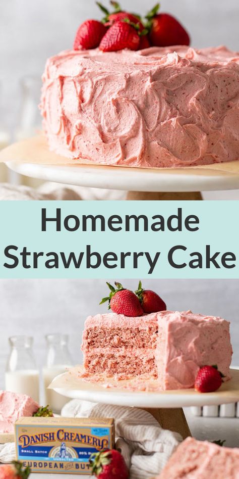 Strawberry Cake From Scratch, Live Well Bake Often, Delicious Strawberry Cake, Homemade Strawberry Cake, Strawberry Cake Easy, Sweet Sauces, Dessert Homemade, Strawberry Dessert Recipes, Strawberry Cake Recipes