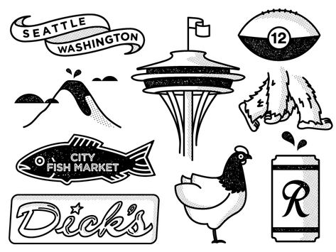 Seattle Icons 1 designed by Tim Praetzel. Connect with them on Dribbble; the global community for designers and creative professionals. Seattle Map, Seattle Tattoo, Travel Doodles, Bullet Journal Banner, Art Journal Prompts, Icon Design Inspiration, Seattle Art, Tattoo Graphic, Graphic Design Blog