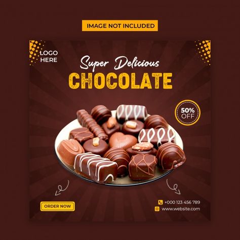 Delicious chocolate social media and ins... | Premium Psd #Freepik #psd #banner #sale #restaurant #social-media Homemade Chocolates, Food Social Media, Ice Cream Menu, Chocolate House, Food Discount, Chocolate Candy Recipes, Food Promotion, Food Post, Chocolate Recipes Homemade