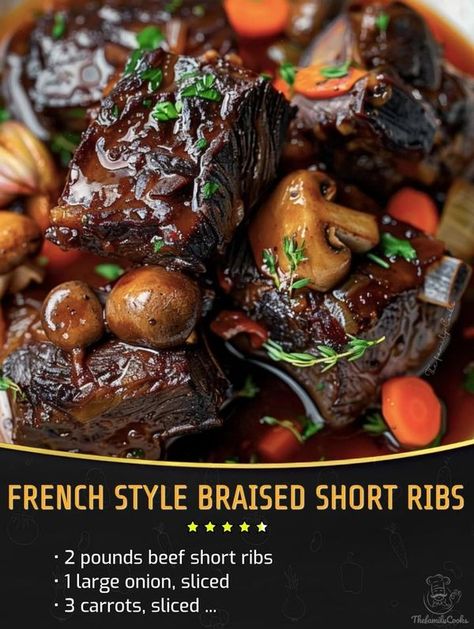 Grandma's Favorite Recipes 🍴 | French Style Braised Short Ribs | Facebook Short Rib Pot Pie Recipe, French Short Ribs, Braised Beef Ribs, French Style Braised Short Ribs, French Braised Short Ribs, French Onion Short Ribs, Braised Beef Short Ribs Crockpot, Braised Beef Short Ribs, Short Rib