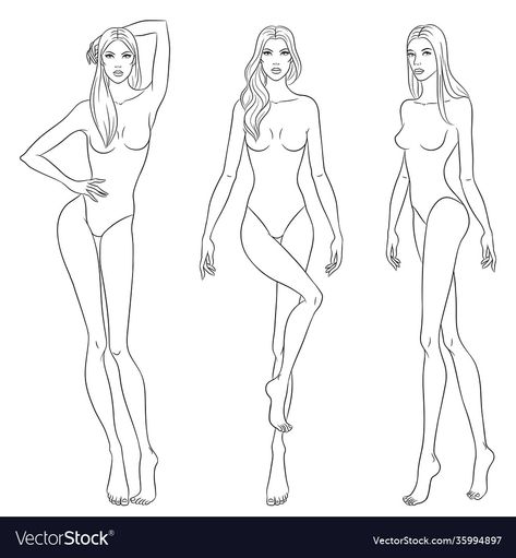 10 Head Croquis Fashion Figures Poses, 10 Heads Fashion Illustration, Fashion Illustration Template Women, 10 Head Croquis Fashion Figures, Female Croquis, Models Walking, Women Sketch, Fashion Figure Templates, Croquis Fashion