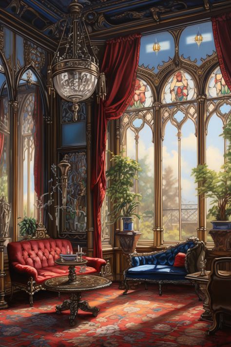 Victorian Drawing Room, Fairytale Houses, Victorian Windows, Royal Room, Castle Illustration, Galleries Architecture, Alice In Wonderland Drawings, Victorian Parlor, Inside Art