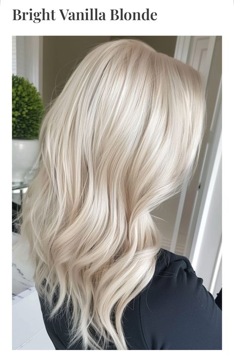 Irish Cream Blonde Hair, All Over Bright Blonde, Creamy Pearl Blonde Hair, Balletcore Hair, Warm Blonde Hair Color, All Over Blonde Hair Color, Creamy Vanilla Blonde Hair, Vanilla Blonde Hair, Creamy Blonde Hair