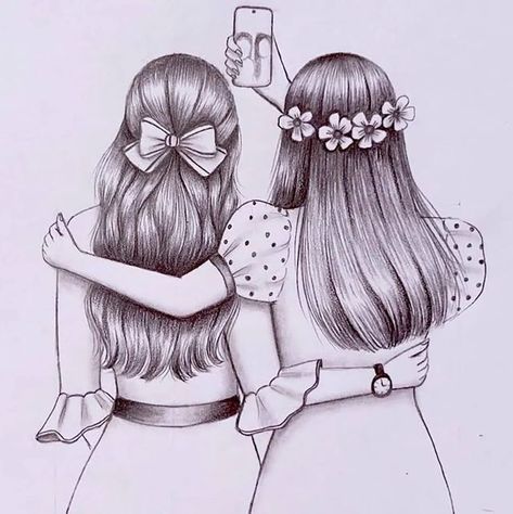 Best Friend Drawing Sketches, Friendship Sketches, Best Friend Sketches, Beautiful Pencil Sketches, Drawing Heart, Sisters Drawing, Pencil Sketches Easy, Ladybug Und Cat Noir, Friends Sketch