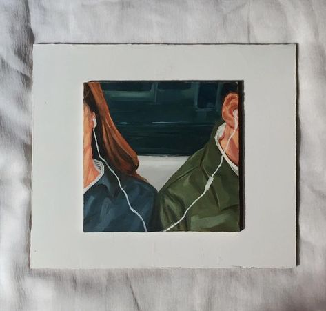 Lovers Canvas Painting, Couple Listening To Music Together Drawing, Aethstetic Art Painting, Sharing Headphones Drawing, Closed Hand Drawing, Aesthetic Couple Painting, Spotify Song Painting, Breakup Painting, Mini Art Ideas