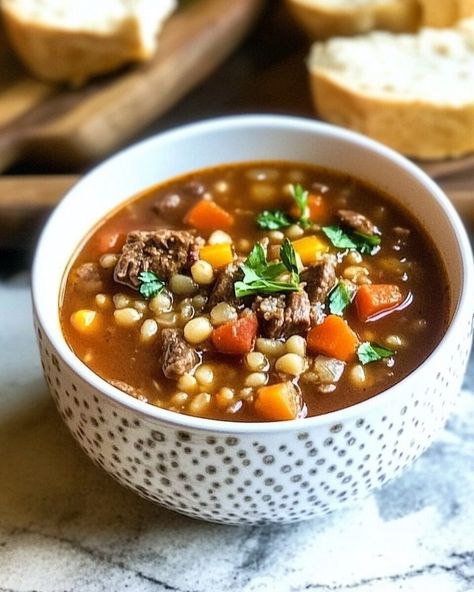 Beef Pearl Barley Soup, Pioneer Woman Beef Barley Soup, Small Batch Beef Barley Soup, Pear Barley Recipe, Ground Beef Barley Soup, Pioneer Woman Soup, Hamburger Barley Soup, Pioneer Woman Soups, Beef Barley Stew