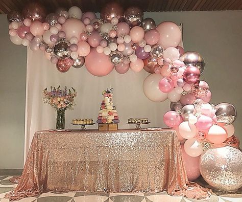 Pink, lavender, rose gold and silver 40th birthday dessert table styled by Stylish Soirees Perth. #pinkandgoldparty #balloongarland #40thbirthday #40thbirthdayideas Pink And Silver Balloons, Silver Balloons, Silver Balloon, Gold Birthday Party, Rose Gold Party, Sweet 16 Birthday Party, 18th Birthday Party, Pink And Silver, Wedding Balloons