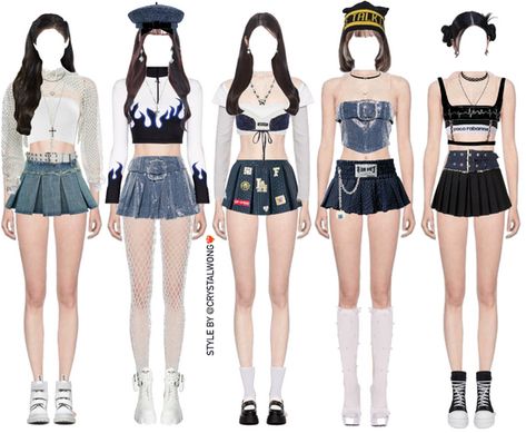 Shoplook Outfits Kpop, White Doc Martens, Kpop Clothes, White Fishnets, Outfit Concert, Kpop Fits, Group Outfits, White Tube Top, Kpop Concert Outfit