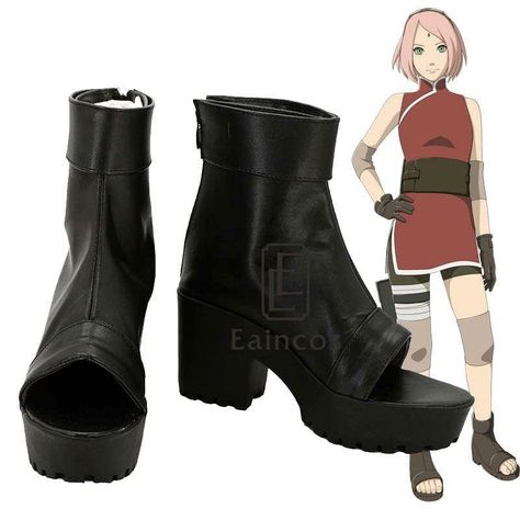 Naruto Bag, Cosplay Sakura, Naruto The Last, Naruto Shoes, Sakura Cosplay, Naruto The Movie, Peep Toe Boots, Cosplay Boots, Naruto Cosplay