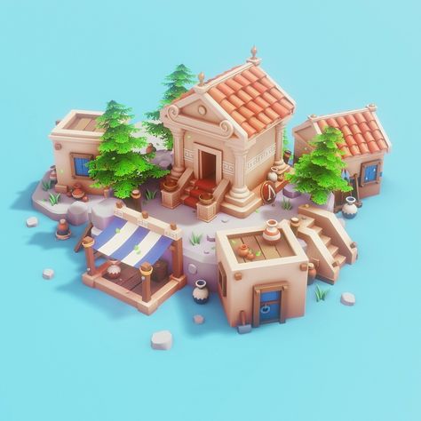 ArtStation - Low poly Ancient Greece, Romain Hertault Low Poly Games, Cartoon House, 2d Game Art, Isometric Art, Isometric Design, Low Poly Art, Low Poly Models, Low Poly 3d, Game Concept Art