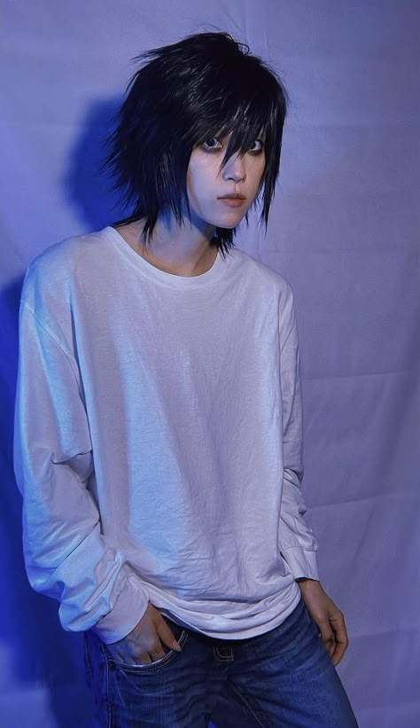 Lawlight Cosplay, L Cosplay Female, L Lawliet Cosplay, Lawliet Cosplay, Light Yagami Cosplay, Deathnote Cosplay, L Cosplay, Shortish Hair, L Lawliet