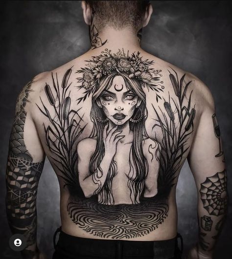 Witch Tattoo Back Piece, Slavic Mythology Tattoo, Ukrainian Mythology, Slavic Tattoo, Slavic Goddess, Mandala Sleeve, Backpiece Tattoo, Slavic Mythology, Virgo Tattoo