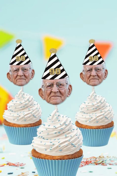 90th Birthday – PinkFish Shop Photo Cupcake Toppers, Face Cupcake Toppers, Sports Party Decorations, Rodeo Party, Happy 90th Birthday, Birthday Cupcake Toppers, Peach Party, Watermelon Party, 90's Birthday Party