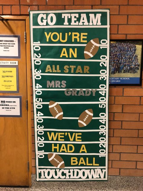 Teacher Appreciation for our Gym Teacher door decoration Pe Teacher Door Decoration, Teacher Appreciation Door, Teacher Appreciation Door Decorations, Teacher Appreciation Week Themes, Door Gym, Teacher Door Decorations, Teacher Appreciation Doors, Catholic Schools Week, Gym Teacher