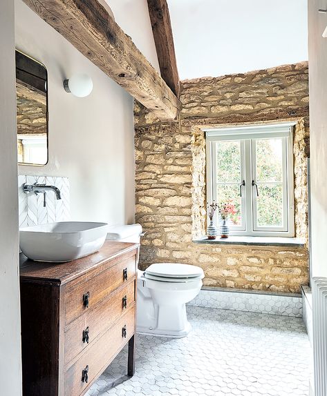 Cottage bathroom ideas: 22 practical spaces full of character | Rock Cottage, Classic Cabinets, Cottage Bathroom Ideas, Country Style Living Room, Cotswold Cottage, Disc Interiors, Farmhouse Bathroom Ideas, Sims Inspiration, Living Room Images