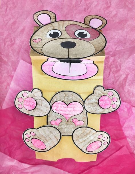 How would you like to make this adorable paper bag puppet with your students for Valentine's Day? You can find this craft, and many more fun #ValentinesDay activities, on the #superteacherworksheets Valentine's Day page! Valentine Paper Bag, Paper Bag Template, Bag Puppet, Valentine Bear, Paper Bag Crafts, Paper Bag Puppets, Bag Template, Super Teacher, Valentine's Day Crafts For Kids