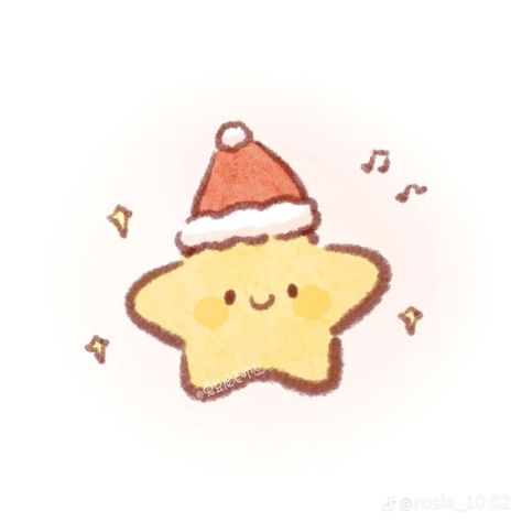 Cute Small Drawings Christmas, Kawaii Christmas Widget, Christmas Pfps Cute, Christmas Aesthetic Cute Cartoon, Christmas Theme Drawing Ideas, Cute Pfp Christmas, Simple Xmas Drawings, Christmas Stars Drawing, Kawaii Christmas Art