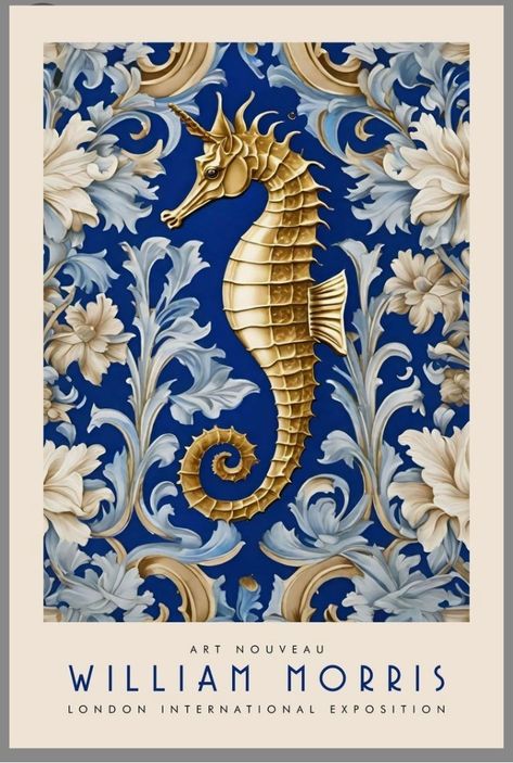 William Morris Prints, William Morris Patterns, Art Nouveau Poster, William Morris Art, William Morris Designs, Nature Inspired Decor, Seahorses, British Art, Owl Art