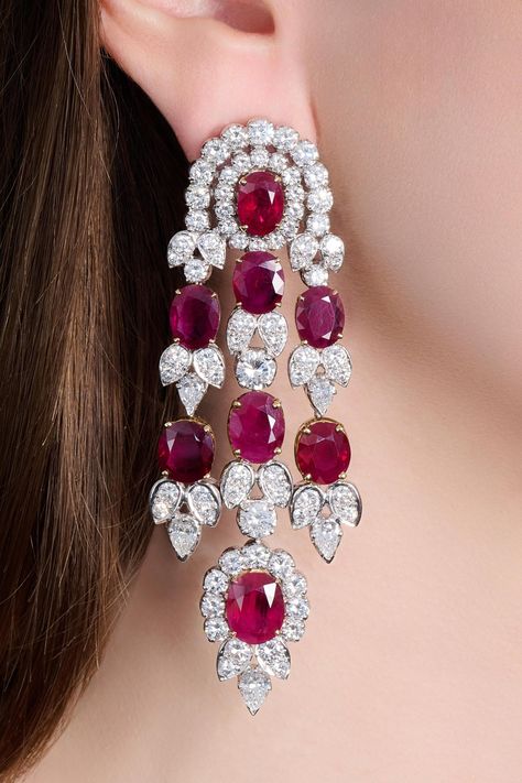 Pair of ruby and diamond pendent ear clips | Important Jewels | 2023 | Sotheby's Ruby Earring, Diamond Chandelier Earrings, Tiaras Jewellery, The Bling Ring, Diamond Pendent, Diamond Earrings Design, Jewellery Design Sketches, Pearl Necklace Designs, Diamond Necklace Designs