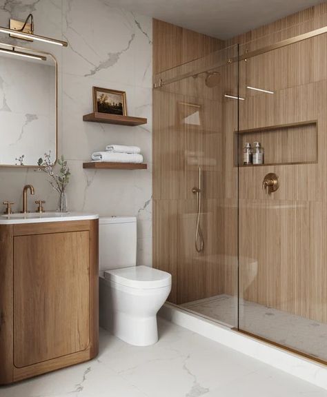 Shop Wood Look Tile | Claim Your $1 Tile Samples Today Wood Tile Shower Wall, Wood Tile Shower Ideas, Travertine Tile Bathroom, Brown Tile Bathroom, Wood Tile Shower, Wood Look Tile Floor, Best Bathroom Flooring, Bathroom Floor Tile, Elegant Bathroom Design