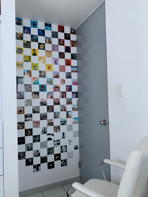 color coded album checkered wall very aesthetic ✨🤩 Checkered Bedroom Wall, Checkered Wall Painting Ideas, Checkered Wall Bedroom, Checkered Bathroom Wall, Checkered Room Ideas, Checkered Room Aesthetic, Checkered Wall Paint, Checkered Bedroom, Checkered Room