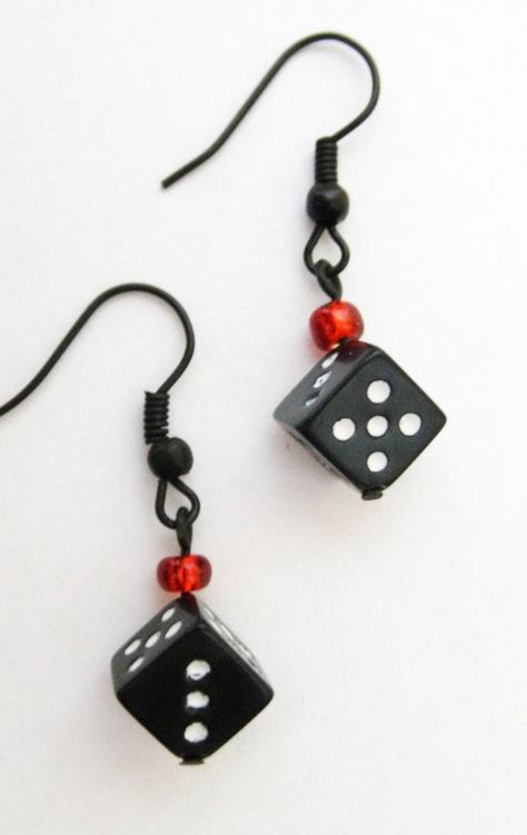 Hex Nut Jewelry, Dice Crafts, Prom Games, Pandora Jewelry Necklace, Gothic Jewelry Diy, Crazy Earrings, Post Prom, Dice Earrings, Black Earring