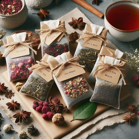 Cute Home Made Christmas Gifts, Homemade Tea Bags Diy, Gift Basket Of Homemade Items, Diy Chai Tea Mix Christmas Gifts, Batch Gift Ideas, Dehydrator Gift Ideas, Craft Gift Box Ideas, Diy Holistic Christmas Gifts, Homemade Consumable Gifts