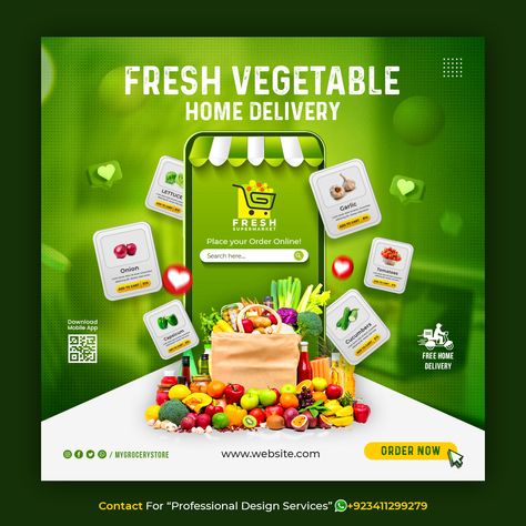 Contact for “Professional Design Service” +923222792472 (whatsapp) Creative concept social media instagram post for Online Food Delivery template Contact For #freepik #creative #banner #post #template #delivery #food Delivery Social Media Design, Delivery Social Media Post, Vegetable Delivery, Delivery Design, Delivery Food, Creative Post, Flyers Design, Food Banner, Social Media Advertising Design