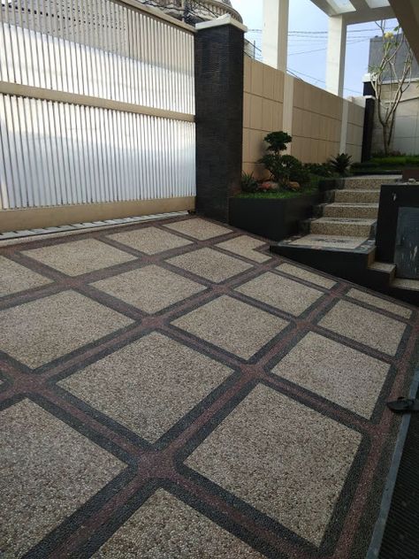 Carport Floor Ideas, Car Parking Design Home Tiles, Porch Granite Flooring Design, Porch Tiles Outdoor Modern, Parking Tiles Design Indian, Porch Wall Design, Driveway Flooring, Carport Floor, Parking Tiles Design