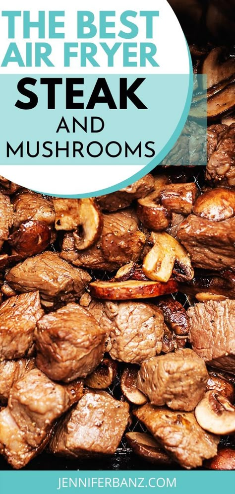 Steak Airfryer, Steak Bites And Mushrooms, Well Done Steak, Air Fryer Steak Bites, Air Fry Steak, Steak Sandwiches, Air Fryer Steak, Rare Steak, Easy Steak