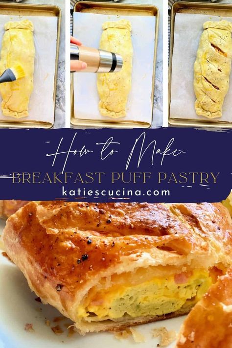 My easy 8-ingredient recipe for Ham Egg and Cheese Puff Pastry Breakfast combines leftover cooked ham, shredded cheddar cheese, and fluffy scrambled eggs all wrapped in a sheet of puff pastry and baked until golden brown. This delicious and easy to make breakfast comes together in 40 minutes tops. Egg And Cheese Puff Pastry, Breakfast Puff Pastry, Easy Dinner Recipes Pork, Puff Pastry Breakfast, Breakfast Entertaining, Recipe For Ham, Pastry Breakfast, Cooked Ham, Slow Cooker Recipes Pork