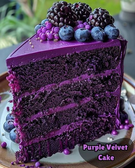 Cake Ingredients 🎂🥳 | 💜 Purple Velvet Cake Recipe 💜 | Facebook Purple Velvet Cake, Purple Velvet Cakes, Velvet Cakes, Pound Cake Recipes Easy, Purple Food Coloring, Lavender Cake, Velvet Cake Recipes, Purple Food, Delicious Cake Recipes